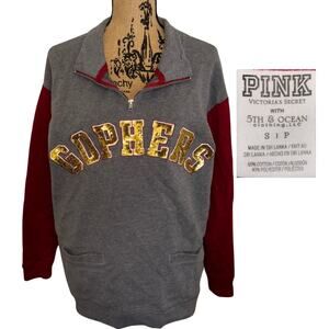 Victorias Secret PINK Minnesota Gophers Quarter Zip Sweatshirt Gray Size Small